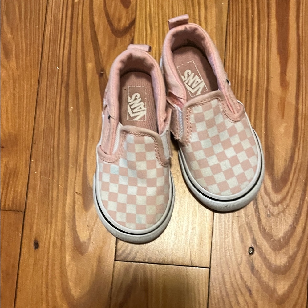 Vans Kids Pink and White Checkered Slip-On Sneakers